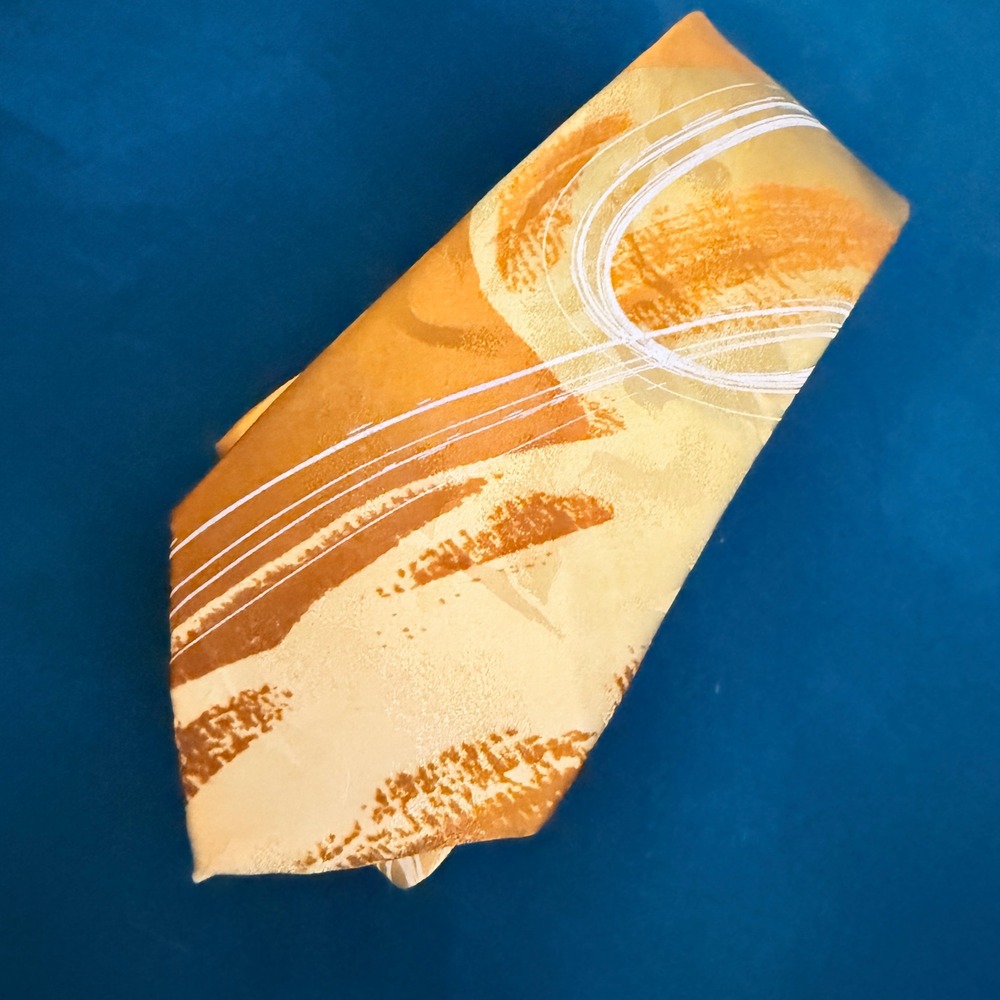 Garcia Desert Island Collection 64‎ 100% Silk Abstract Print Tie Orange Gold - Picture 8 of 10